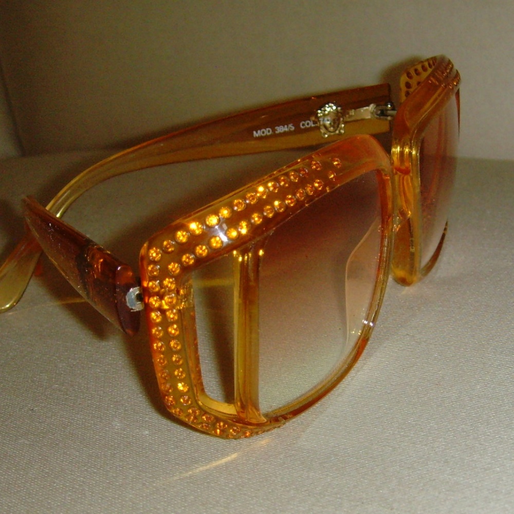 VERSACE Vintage Amber Colored and Rhinestone Sunglasses - Picture 6 of 16